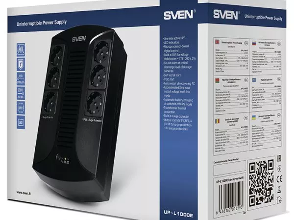 UPS SVEN UP-L1000E, 510W, Line Interactive, 6 euro sockets