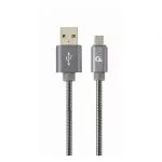 Blister MicroUSB/USB2.0,   1.0 m, Cablexpert Premium spiral metal metallic-grey CC-USB2S-AMmBM-1M-BG