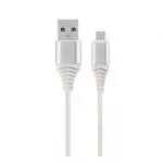 Blister MicroUSB/USB2.0,  2.0 m, Cablexpert Cotton Braided Silver/White, CC-USB2B-AMmBM-2M-BW2
