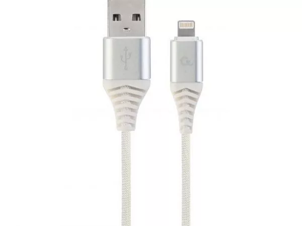 Blister Lightning 8-pin/USB2.0,  1.0m Cablexpert Cotton Braided Silver/Wnite, CC-USB2B-AMLM-1M-BW2