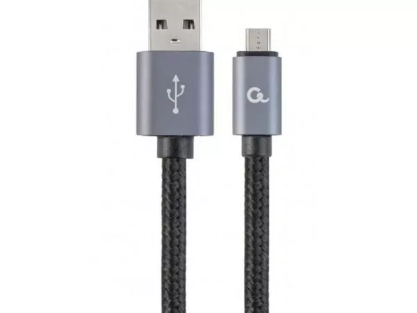 Cable microUSB2.0 Cotton braided - 1.8m - Cablexpert CCB-mUSB2B-AMBM-6, Black, Professional series,