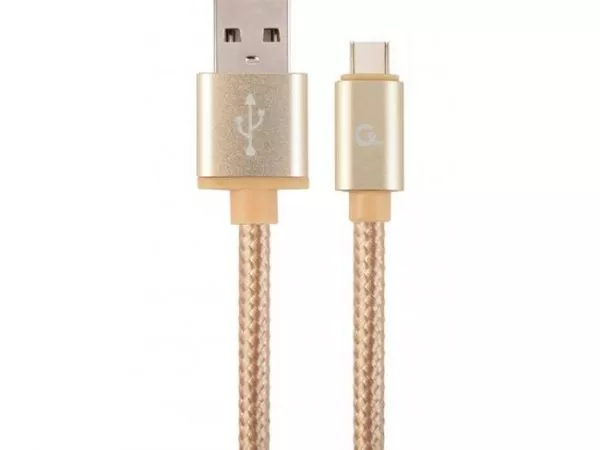 Cable USB2.0/Type-C Cotton braided - 1.8m - Cablexpert CCB-mUSB2B-AMCM-6-G, Gold, USB 2.0 A-plug to