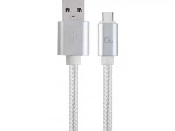 Cable USB2.0/Type-C Cotton braided - 1.8m - Cablexpert CCB-mUSB2B-AMCM-6-S, Silver, USB 2.0 A-plug to type-C plug, blister