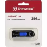 256GB  USB3.1 Flash Drive Transcend "JetFlash  790", Black-Blue, Slider (R/W:90/40MB/s)