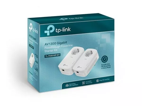 TP-Link AV1300 Gigabit Passthrough Powerline Starter Kit, TP-LINK TL-PA8010PKIT, Plug(EU)