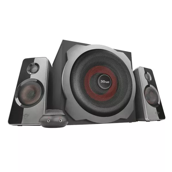Trust Gaming GXT 38 Tytan 2.1 Ultimate Bass Speaker Set, Wooden subwoofer for rich and powerful sound, 120w  - Black