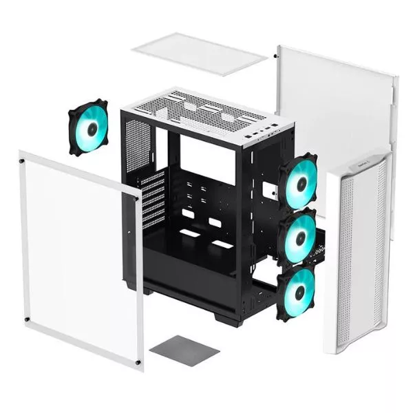 DEEPCOOL "CC560 WH" ATX Case, with Side-Window Tempered Glass Side, without PSU, Tool-less, Pre-Installed LED Fans: Front 3X120mm, Rear 1X140mm, 2xUSB