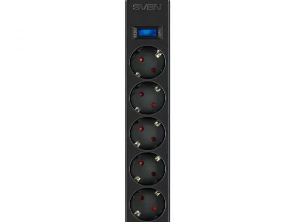 Surge Protector  5 Sockets, 1.8m,  Sven SF-05LU, 2 USB ports charging (2.4A), Black