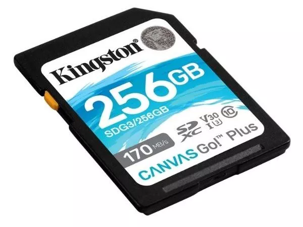 256GB SD Class10 UHS-I U3 (V30)  Kingston Canvas Go! Plus (SDG3/256GB), Read: 170MB/s, Write: 70MB/s, Ideal for DSLRs/Drones/Action cameras