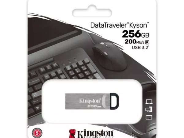 256GB USB3.2  Kingston DataTraveler Kyson Silver, Metal casing, Compact and lightweight (Read 200 MByte/s, Write 60 MByte/s)