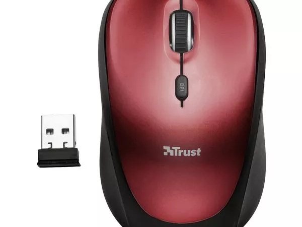 Trust  Yvi Wireless Mini Optical Mouse - Red, 2.4GHz, Nano receiver, 800/1600 dpi, USB