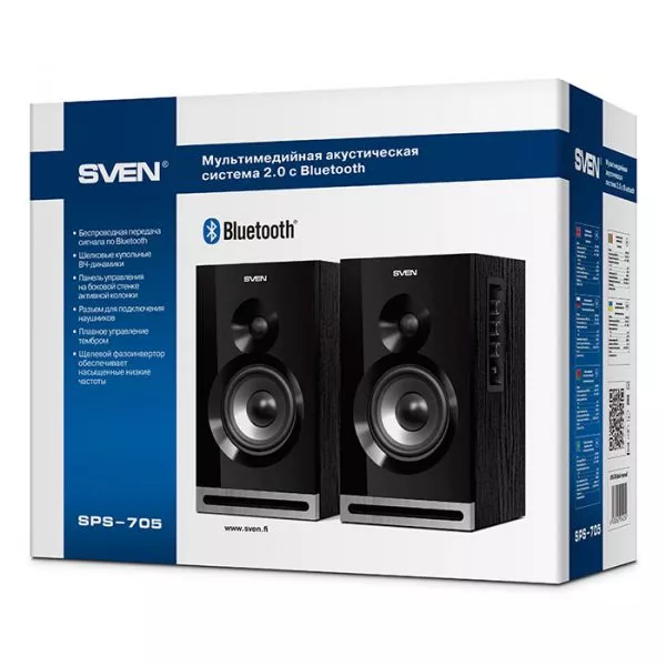 Speakers SVEN "SPS-705" Black, 2.0 / 2x20W RMS, Bluetooth, Control panel on the active speaker side