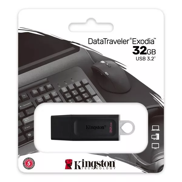 32GB USB3.2  Kingston DataTraveler Exodia Black/White, (Read 100 MByte/s, Write 12 MByte/s)