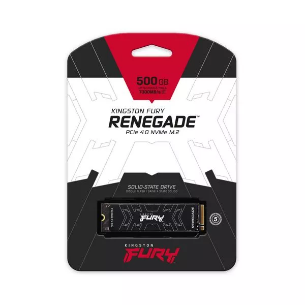 M.2 NVMe SSD  500GB Kingston Fury Renegade, w/HeatSpreader, PCIe4.0 x4 / NVMe, M2 Type 2280 form factor, Sequential Reads 7300 MB/s, Sequential Writes