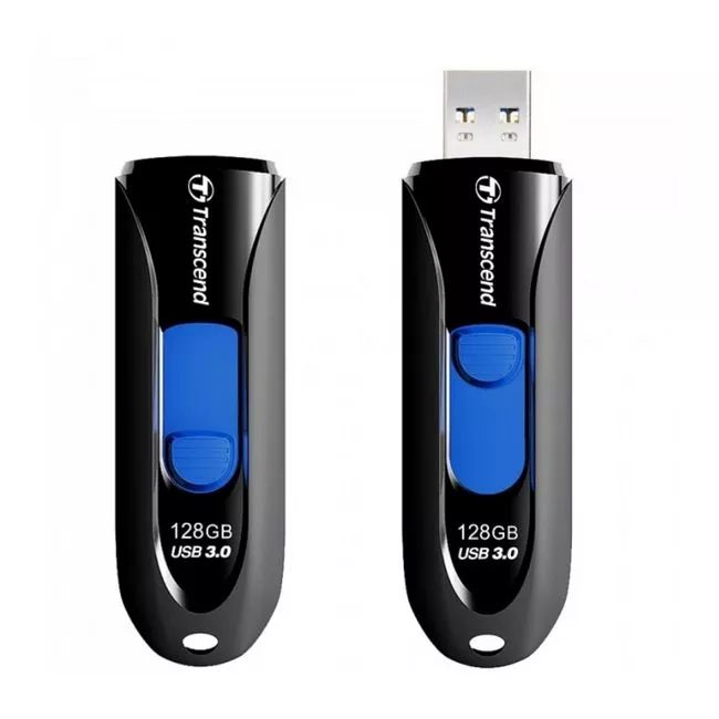 128GB USB3.1 Flash Drive Transcend "JetFlash 790", Black-Blue, Slider (R/W:90/40MB/s)