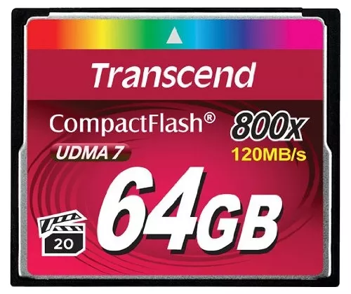 64GB CompactFlash Card, Hi-Speed 800X, Transcend "TS64GCF800" (R/W: 140/65MB/s)