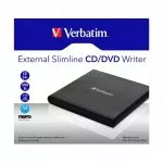 External Slimline CD/DVD Writer VERBATIM, Portable Slim -14mm, Super-Multi CDR/RW +24x/-24x, DVDR+8x/-8x, RW+6x/-6x, DL+6x, RAM 5x, miniDVD, M DISC, U