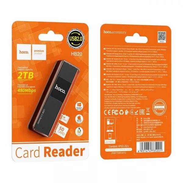 HOCO HB20 Mindful 2-in-1card reader (USB2.0) black