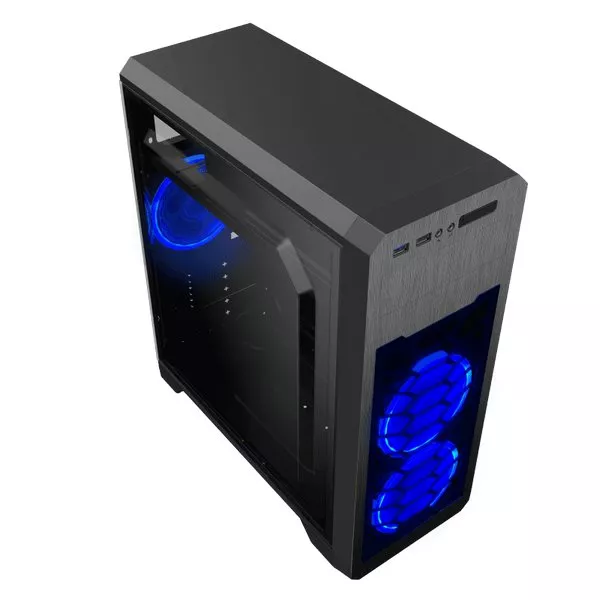 Case ATX GAMEMAX G563, w/o PSU, 3x120mm, Blue LED, Full Transparent panel, USB3.0, Black