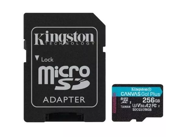 256GB microSD Class10 UHS-I U3 (V30) Kingston Canvas Cangas Go Plus, Ultimate, Read: 170Mb/s, Write: 90Mb/s, Ideal for Android mobile devices, action