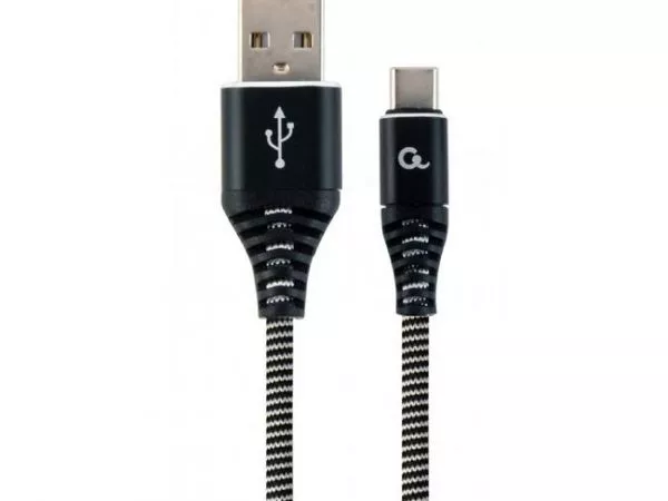 Blister Type-C/USB2.0, AM/CM, 2.0 m, Cablexpert Cotton Braided Black/White, CC-USB2B-AMCM-2M-BW