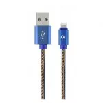 Blister Lightning 8-pin/USB2.0, 2.0m Cablexpert Cotton Braided Blue Jeans, CC-USB2J-AMLM-2M-BL фото