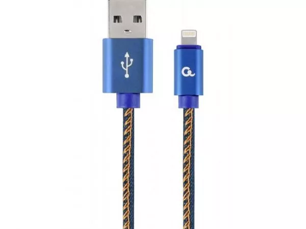 Blister Lightning 8-pin/USB2.0, 2.0m Cablexpert Cotton Braided Blue Jeans, CC-USB2J-AMLM-2M-BL