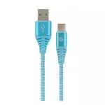 Cable USB2.0/Type-C Premium cotton braided - 2m - Cablexpert CC-USB2B-AMCM-2M-VW, Blue/White, USB 2.
