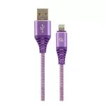 Cable USB2.0/8-pin Premium cotton braided - 2m - Cablexpert CC-USB2B-AMLM-2M-PW, Purple/White, USB 2 фото