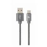 Cable USB2.0/Type-C - 1m - Cablexpert CC-USB2S-AMCM-1M-BG, Premium spiral metal Type-C USB charging