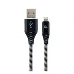 Blister Lightning 8-pin/USB2.0, 2.0m Cablexpert Cotton Braided Black/Wnite, CC-USB2B-AMLM-2M-BW фото