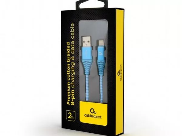 Cable USB2.0/8-pin Premium cotton braided - 2m - Cablexpert CC-USB2B-AMLM-2M-VW, Blue/White, USB 2.0
