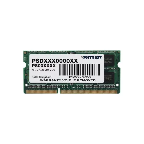 4GB DDR3L-1600 SODIMM  PATRIOT Signature Line, PC12800, CL11, 1 Rank, Double-sided module, 1.35V
