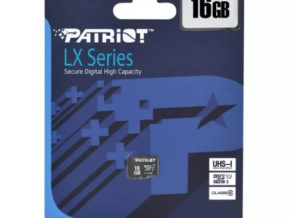 16GB microSD Class10 U1 UHS-I + SD adapter  Patriot LX Series microSD, Up to 80MB/s