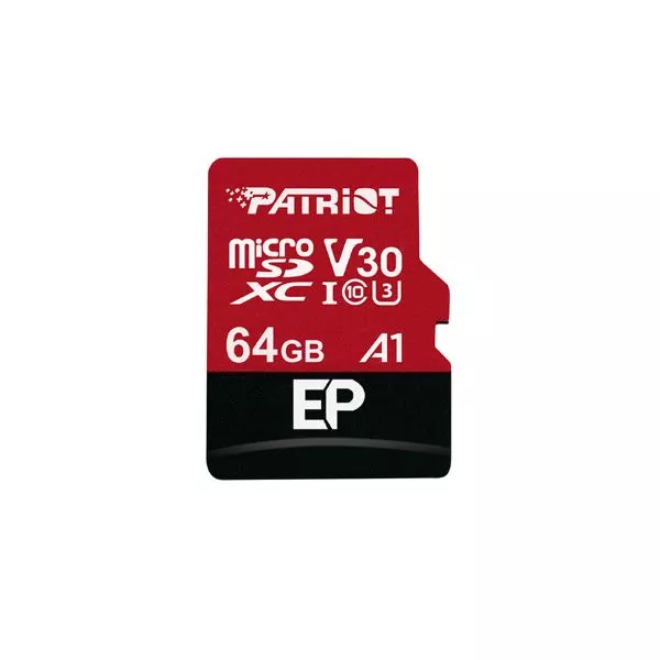 64GB microSD Class10 UHS-I A1 (V30) + SD adapter  Patriot LX Series microSD, Read: 90Mb/s, Write: 80Mb/s