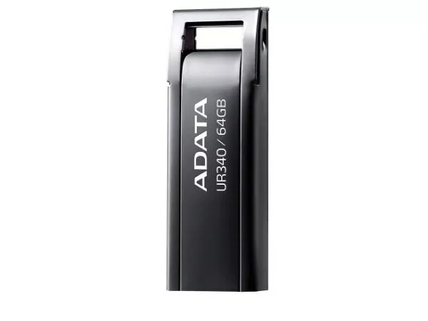 64GB USB3.1 Flash Drive ADATA "UR340", Black, Metal Case, Slim Capless, Keychain (R:Up to 100 MB/s)