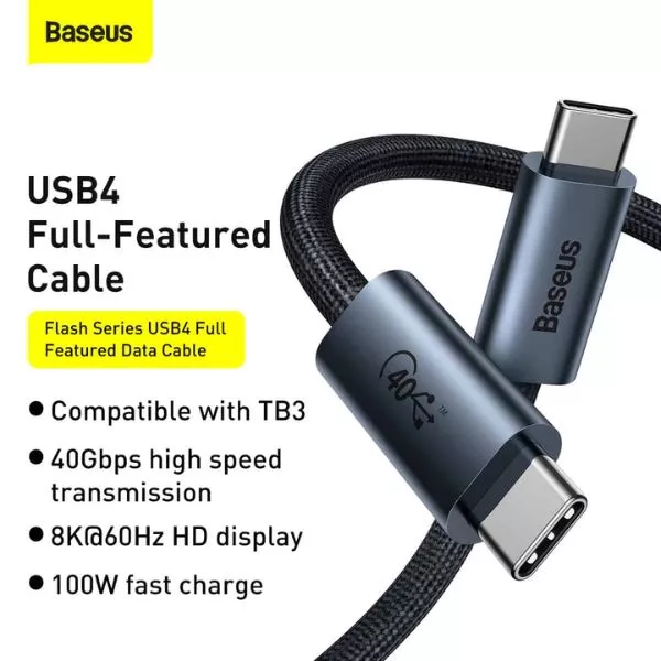 Baseus Type-C to Type-C 100W Flash Series USB4 Full Featured Data Cable, 1M
