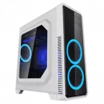 Case ATX Gamemax G561 White, Transparent side panel, 3 x 12cm Blue LED Ring-type Fans, USB3.0