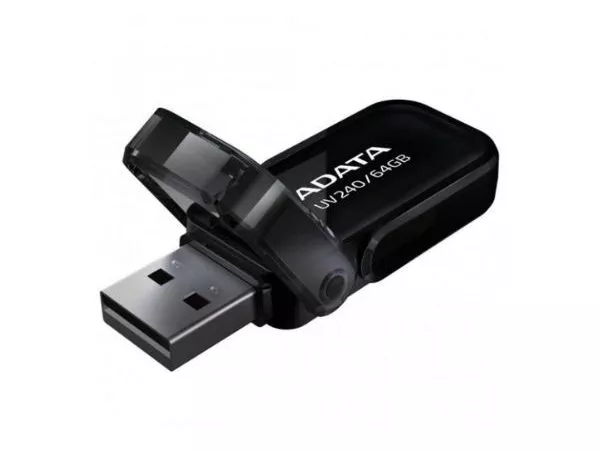 64GB USB2.0 Flash Drive ADATA "UV240", Black, Plastic, Flip Cap (R/W:20/10MB/s)