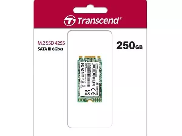 .M.2 SATA SSD  250GB Transcend "TS250GMTS425S" [42mm, R/W:500/330MB/s, 40K/75K IOPS, 90 TBW, 3D TLC]