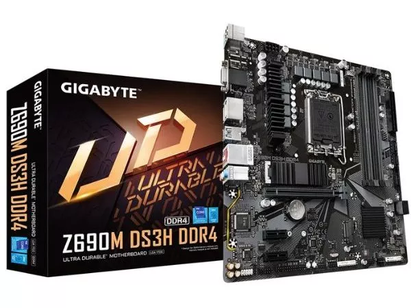 GIGABYTE Z690M DS3H DDR4, Socket 1700, Intel® Z690 (12th Gen CPU), 9Phases, CPU graphics, VGA, HDMI, 2xDP, Dual 4xDDR4-5333, 1xPCIe X16 5.0, 4xSATA3,