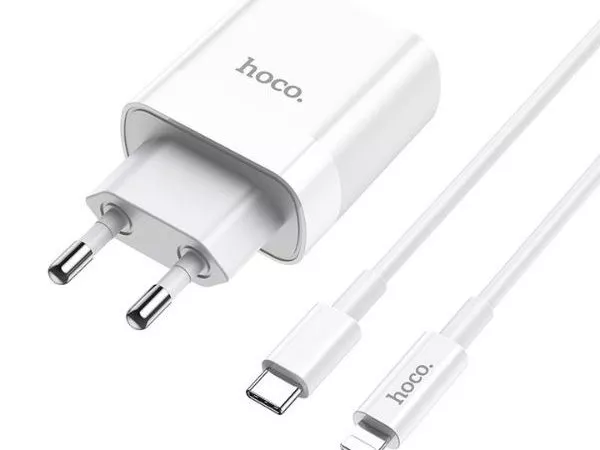 HOCO C80A Rapido PD20W+QC3.0 charger set (Type-C to Lightning) white