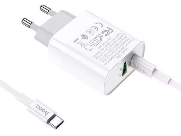 HOCO C80A Rapido PD20W+QC3.0 charger set (Type-C TO Type-C) white
