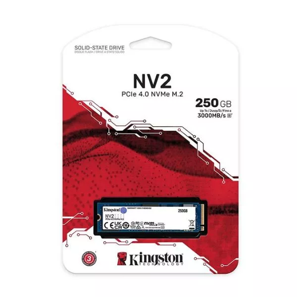 .M.2 NVMe SSD    250GB  Kingston  NV2 [PCIe 4.0 x4, R/W:3000/1300MB/s, 80TBW, 3D-NAND QLC]