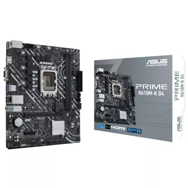 ASUS PRIME H610M-K D4, Socket 1700, Intel® H610 (12th Gen CPU), Dual 2xDDR4-3200, VGA, HDMI, CPU Intel graphics, 1xPCIe X16 4.0, 4xSATA3, 1xM.2, 1xPCI