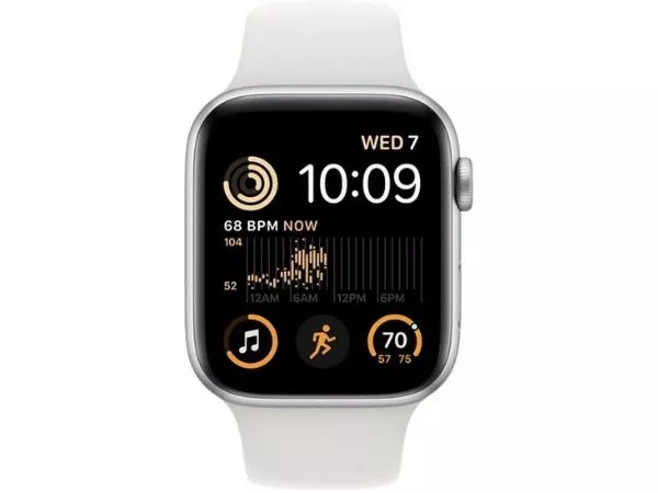 Apple Watch SE 2 44mm Aluminum Case with White Sport Band, MNK23 GPS, Silver