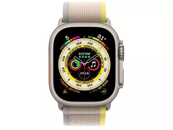 Apple Watch Ultra GPS + Cellular 49mm Titanium Case with Yellow/Beige Trail Loop - M/L, MQFU3