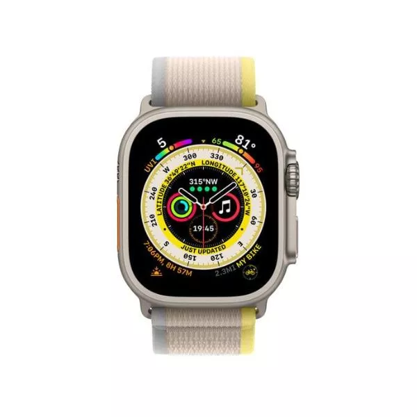 Apple Watch Ultra GPS + Cellular 49mm Titanium Case with Yellow/Beige Trail Loop - M/L, MQFU3