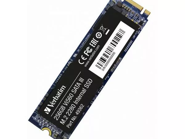 M.2 SATA SSD  256GB  Verbatim Vi560 S3, SATA 6Gb/s, M.2 Type 2280 form factor, Sequential Reads: 560