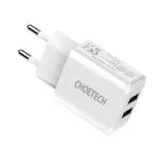 Wall Charger CHOETECH, 2*USB-A Ports, White